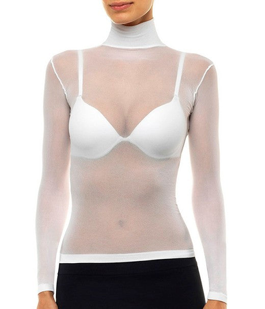 Chemise transparent à col roulé blanc